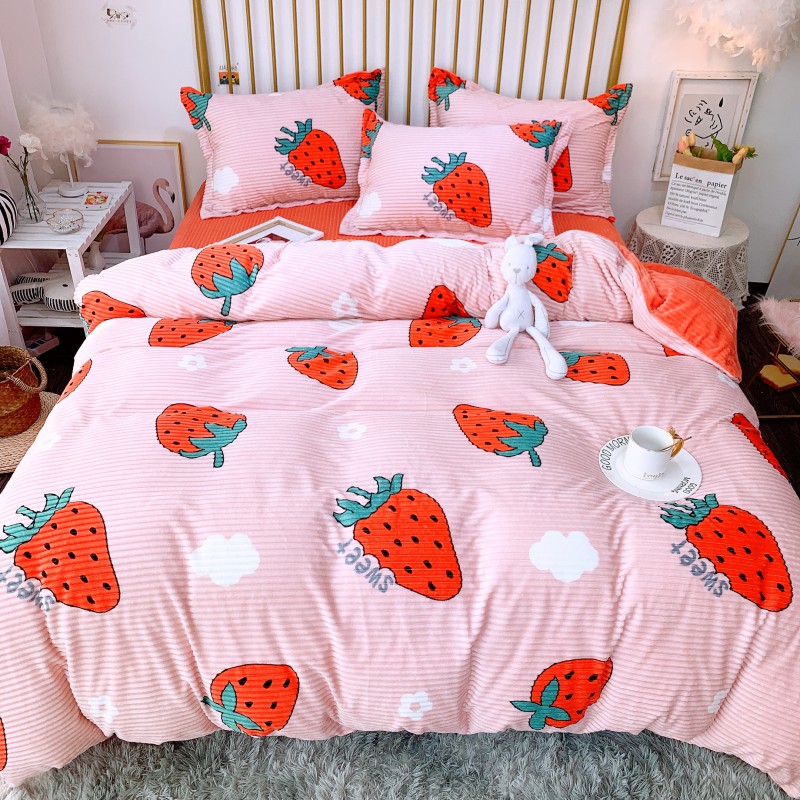 2019新款-印花双面魔法绒三件套四件套 床单款四件套1.5m（5英尺）床 草莓心事