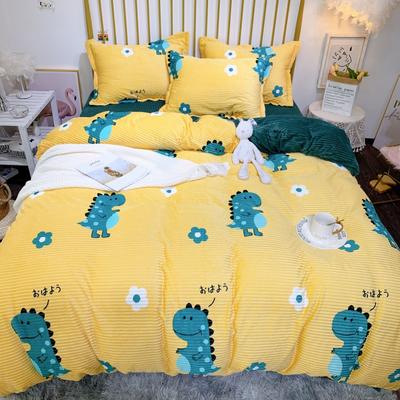 2019新款-印花双面魔法绒三件套四件套 床单款四件套1.5m（5英尺）床 可爱恐龙