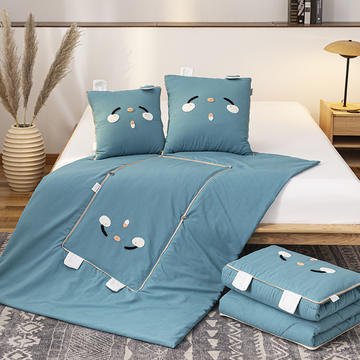 2021新款四季款洛卡棉小馋猫系列毛巾绣卡通造型抱枕被