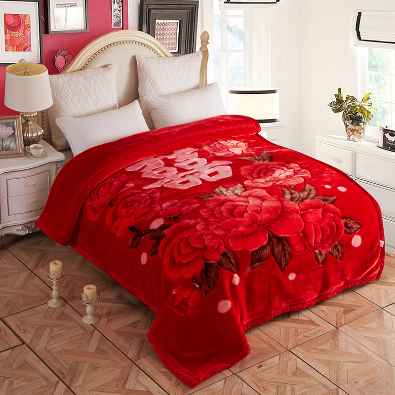2023新款拉舍尔毛毯学生毯双层加厚4斤-12斤+花型多多（经典款） 包装袋(红色软皮包 大号中号) 喜子-大红