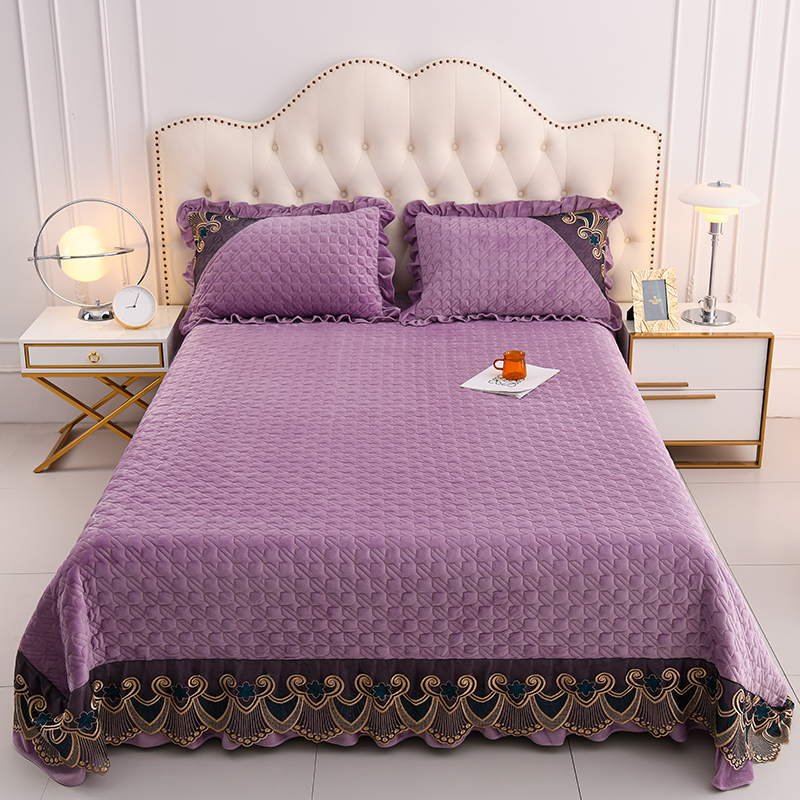 2023新款宝宝绒欧式花边夹棉床盖系列-单床盖 250*270cm单床盖 葡萄紫