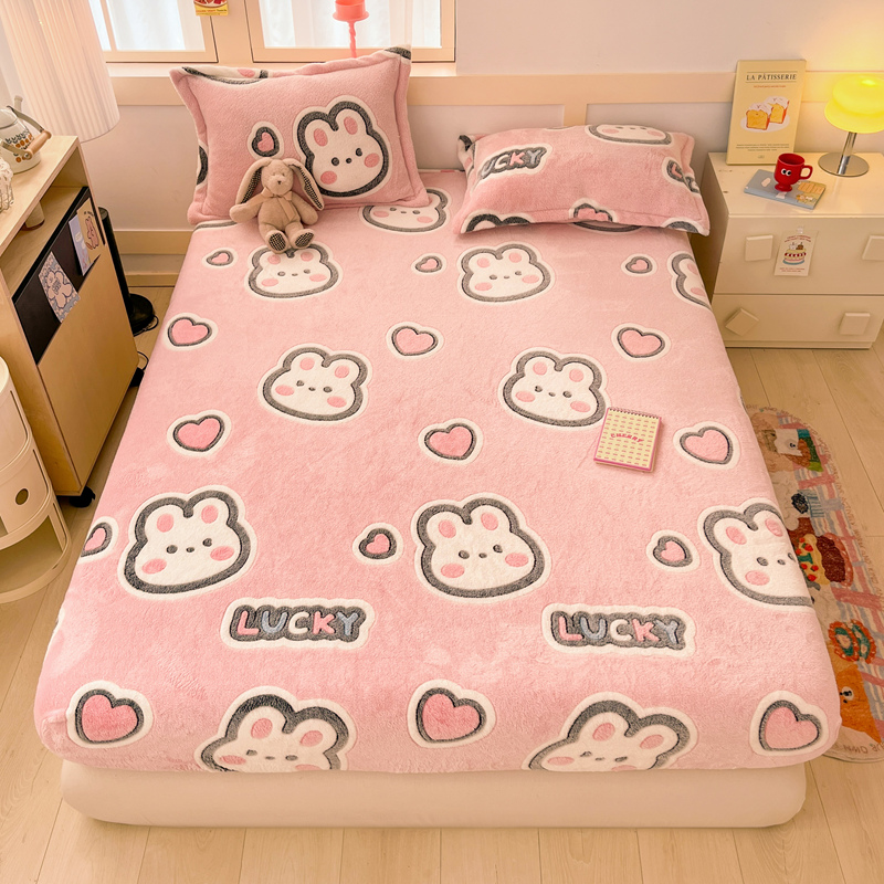 2025新款高克重雪花绒卡通印花加厚保暖大床单床笠 床笠爱米兔