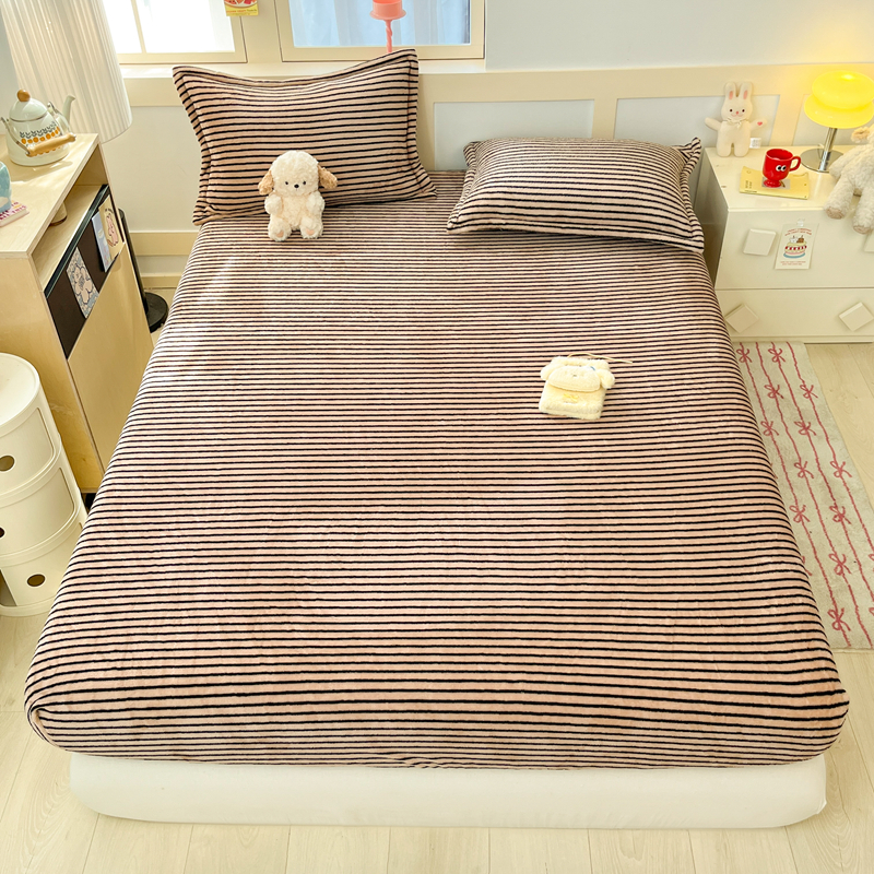 2025新款高克重雪花绒卡通印花加厚保暖大床单床笠 床笠秋语-茶咖