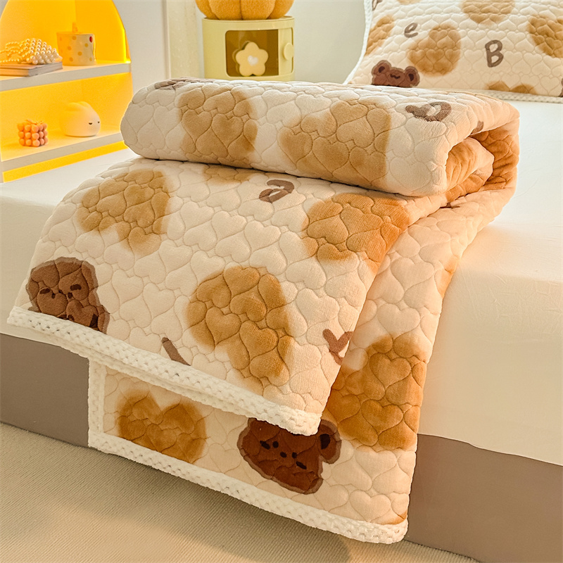 2023新款新款A类印花牛奶绒床垫加厚绒保暖床护垫-风格二 90*200cm单床垫 床垫字母熊