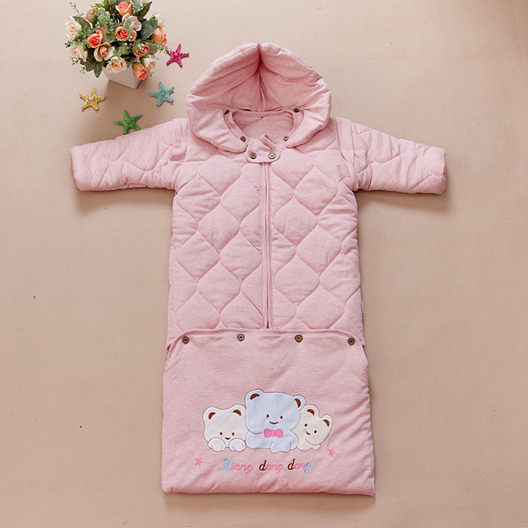 有机彩棉儿童带袖睡袋 宝宝睡袋 长度100cm(含成长包)粉色