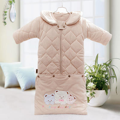有机彩棉儿童带袖睡袋 宝宝睡袋 长度100cm(含成长包)卡其色