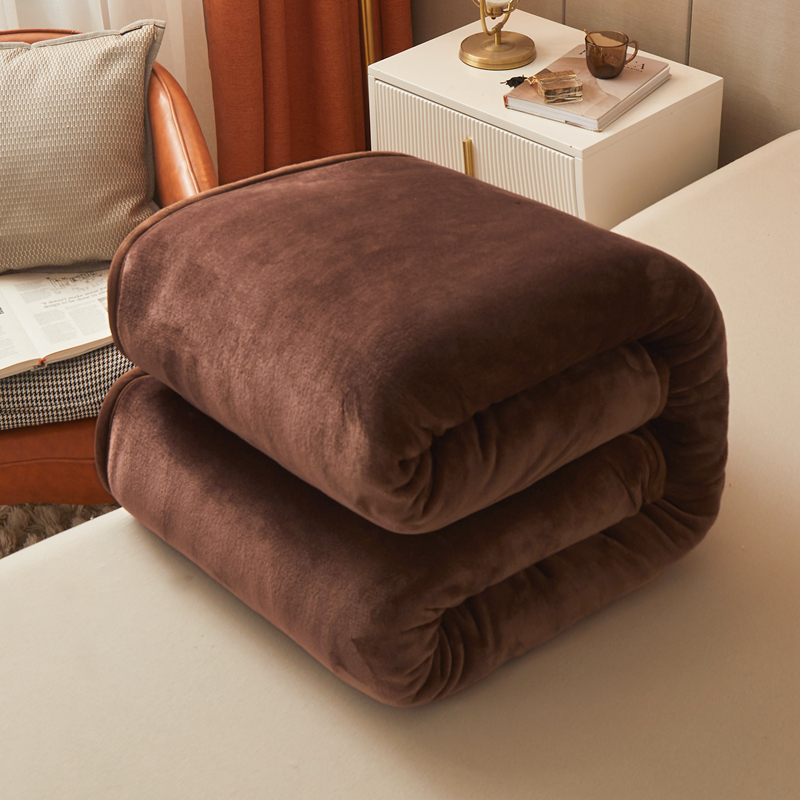2024新款加厚牛奶绒多功能纯色毛毯--系列一 1.2*2.0m单品毛毯 咖啡