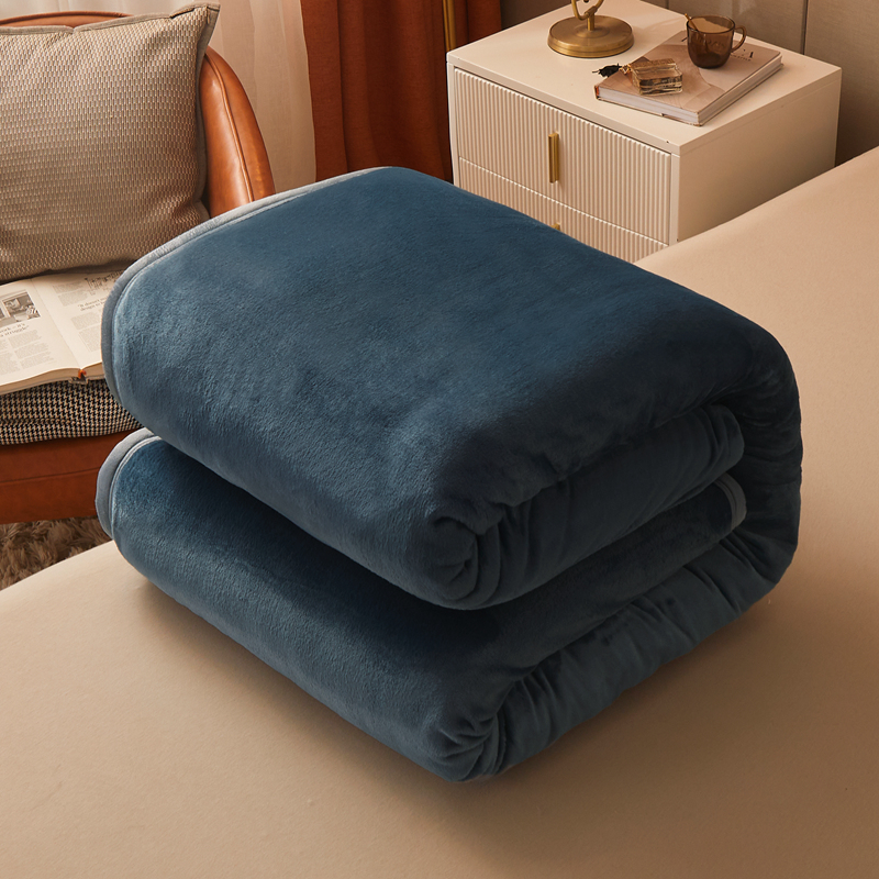 2024新款加厚牛奶绒多功能纯色毛毯--系列一 1.2*2.0m单品毛毯 蓝灰