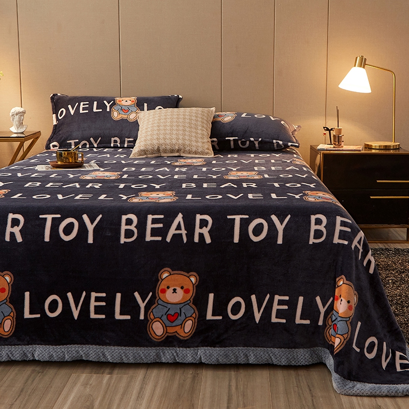 2024新款菠萝格牛奶绒包边床单 120*200cm单品毛毯 菠萝格-LOVE熊