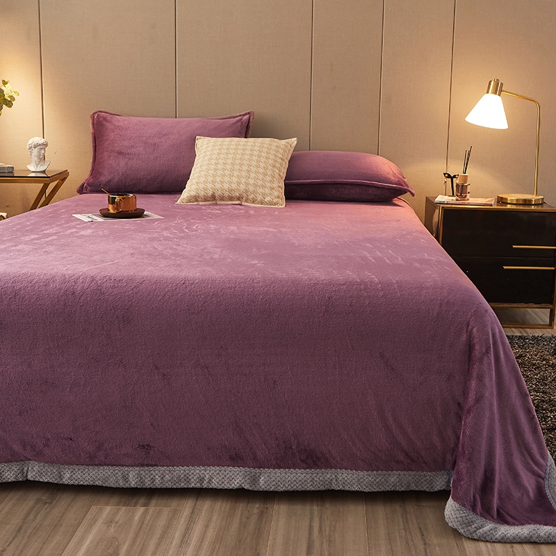 2024新款菠萝格牛奶绒包边床单 120*200cm单品毛毯 菠萝格-深紫
