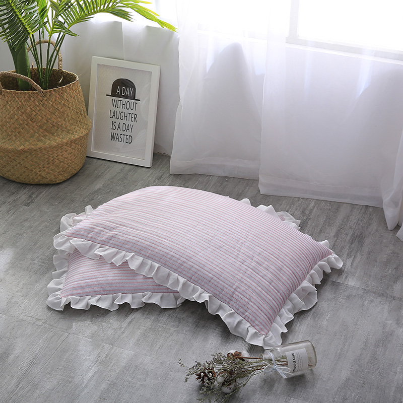 2018新款-韩式水洗棉全荞麦枕 30*50cm粉色条纹