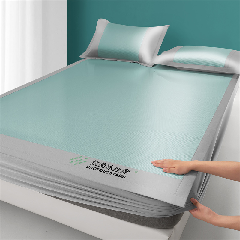 2024新款800D水滴抗菌冰丝席床席床笠系列  风格一 1.5mx2m凉席三件套 薄荷绿床笠