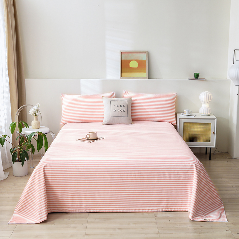 2023新款全棉老粗布系列单品床单 枕套一对 条纹粉