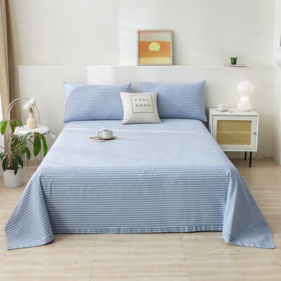 2023新款全棉老粗布系列单品床单 枕套一对 条纹蓝