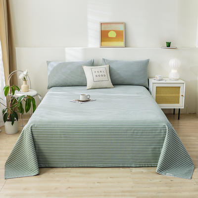 2023新款全棉老粗布系列单品床单 枕套一对 条纹绿