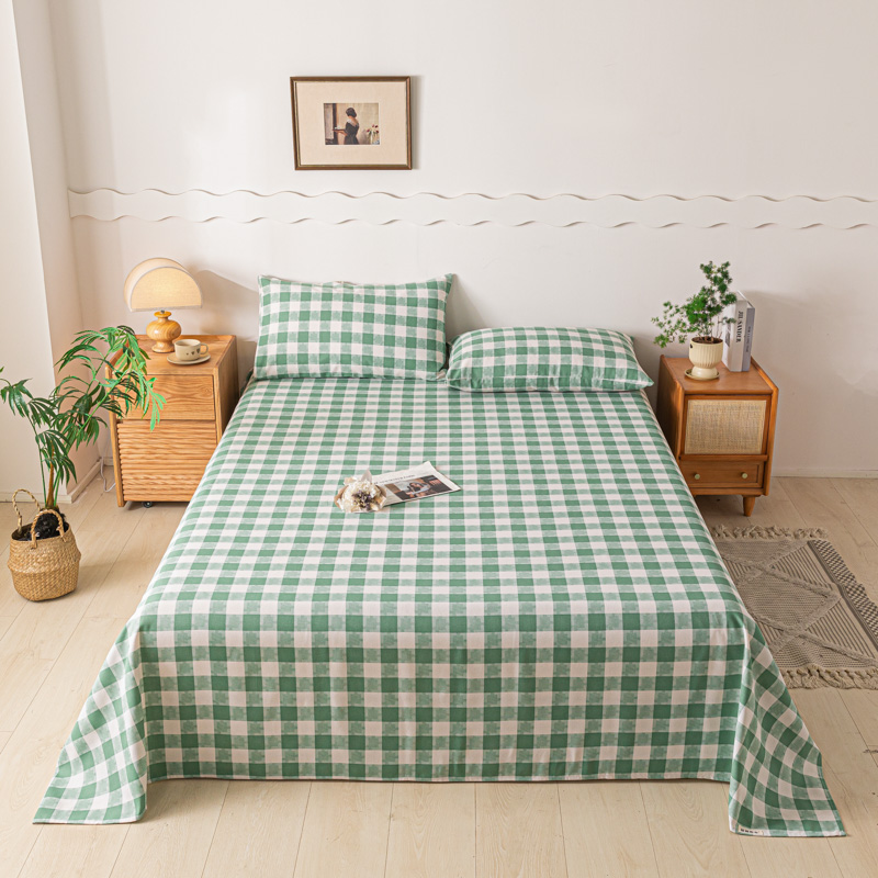 2024新款老粗布床单系列 150*240cm单床单 拼图-绿白格