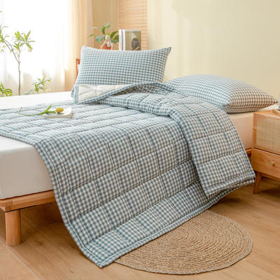 2023新款色织水洗全棉新疆棉花床垫加厚床褥垫被 0.9*2.0m 海蓝小格