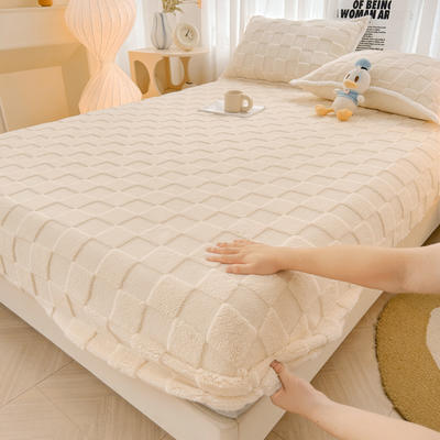 2023新款牛奶绒塔芙绒纯色保暖床笠保护垫床罩 150*200cm单床笠 拼图 白