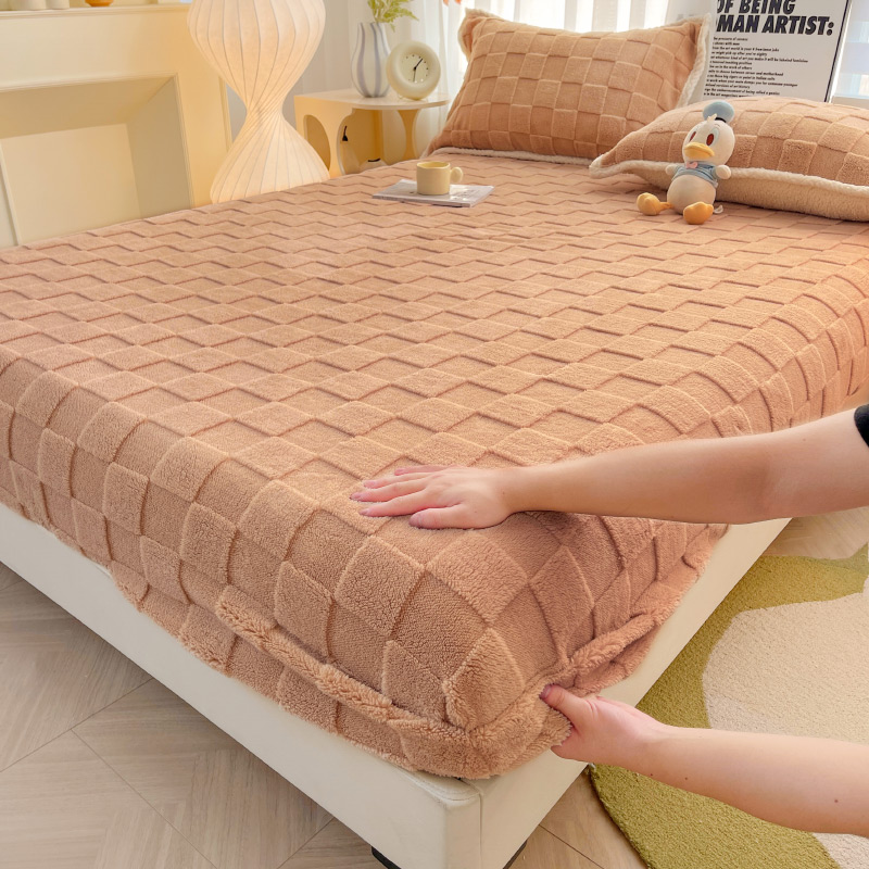 2023新款牛奶绒塔芙绒纯色保暖床笠保护垫床罩 150*200cm单床笠 拼图 咖