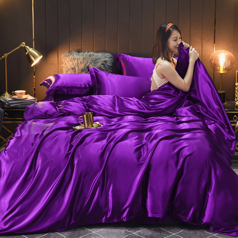 2024夏季款高端轻奢水洗真丝四件套丝滑裸睡丝绸纯色天丝系列 1.5m床单款四件套 温馨紫