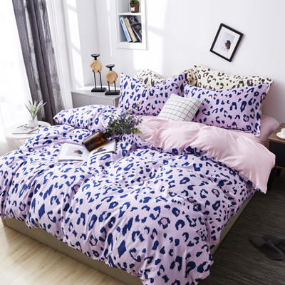 2019新款豹纹系列水洗真丝四件套 1.8m（6英尺）床 粉紫豹纹