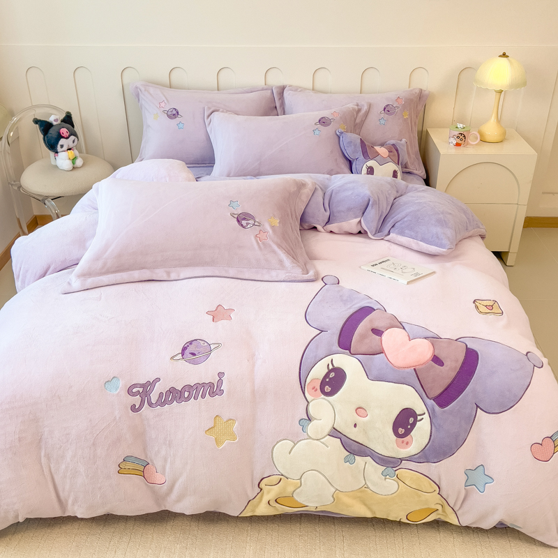 2024新款牛奶绒毛绒贴布绣花保暖四件套-星空女孩