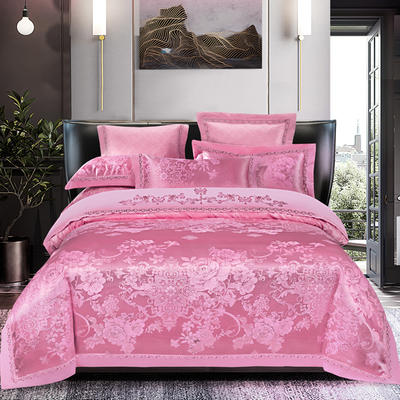 新款60支贡缎经典绣花四件套 1.8m（6英尺）床单款 花语凝香粉红