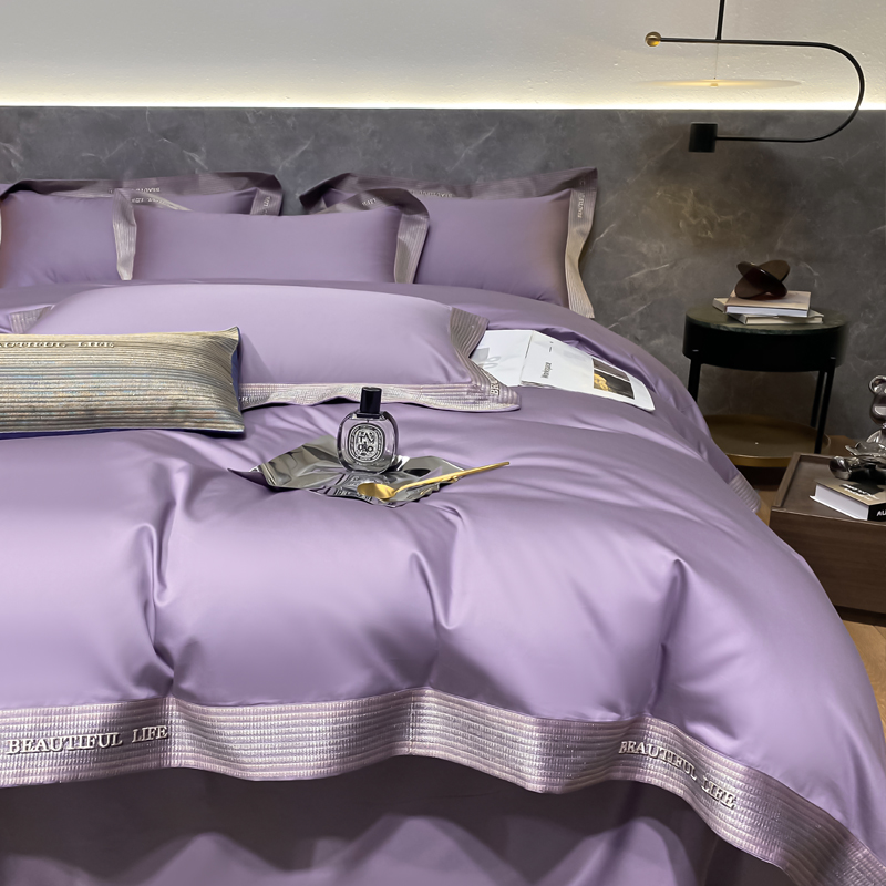 100支刺绣宽边长绒棉四件套 2.0m床单款四件套 锦-蔷薇紫