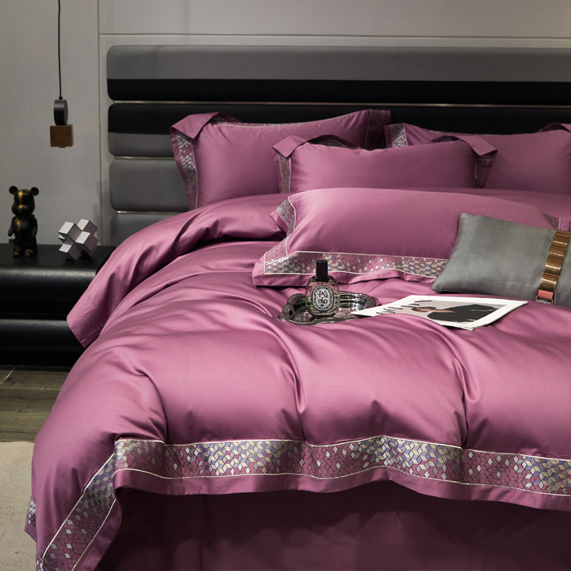 新款100支长绒棉宽边刺绣套件 1.8m（6英尺）床 奥-葡萄紫