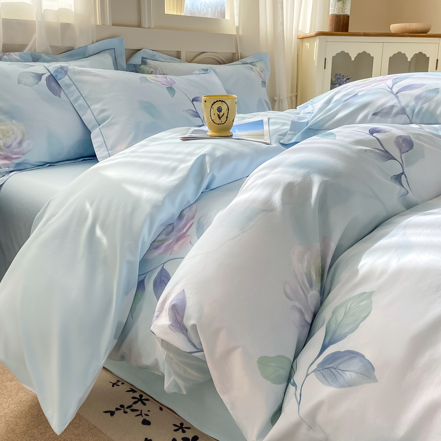 2026新款40支全棉花卉13376数码印花四件套-第一批 秀颜-兰