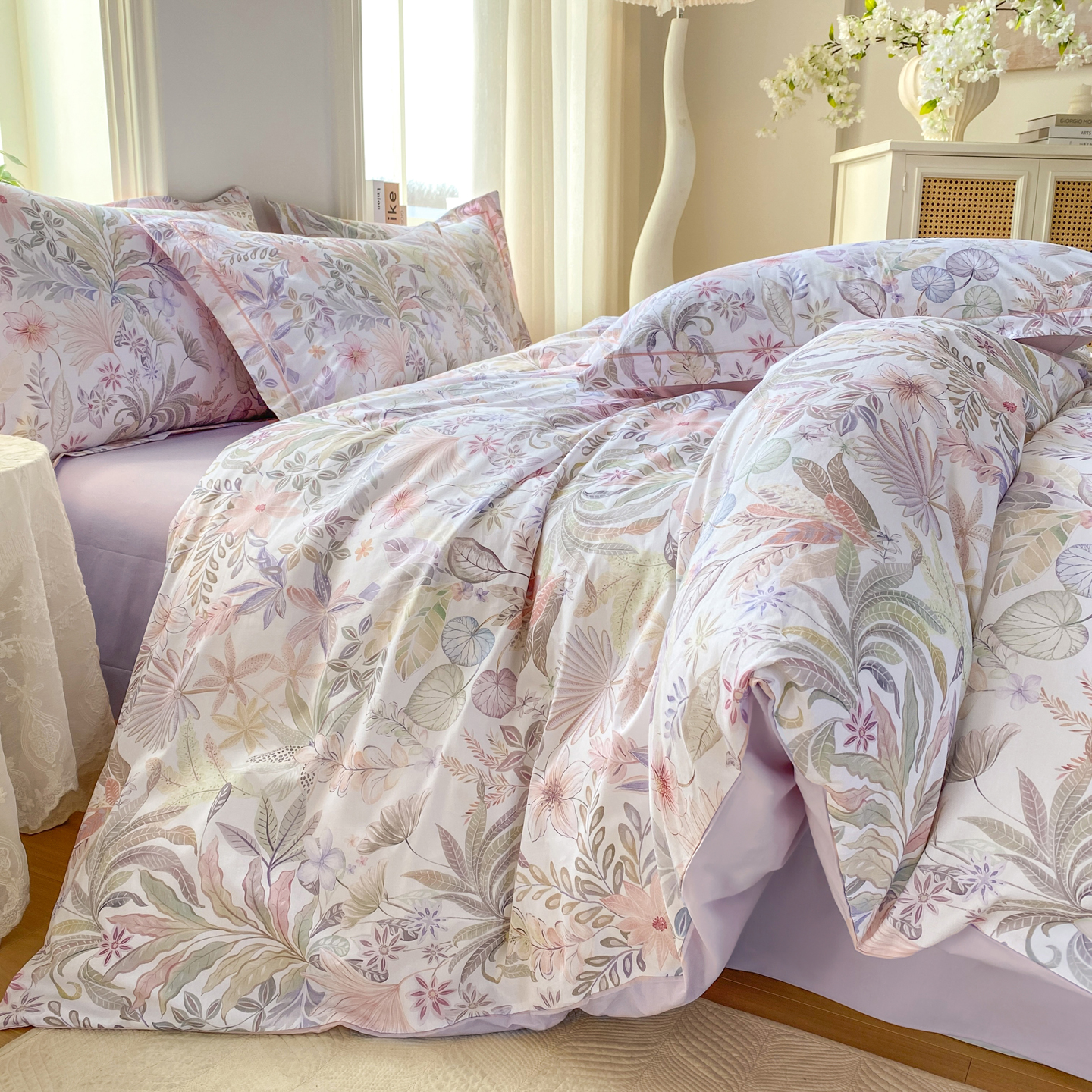 2026新款40支全棉花卉13376数码印花四件套-第二批 晚柠-紫