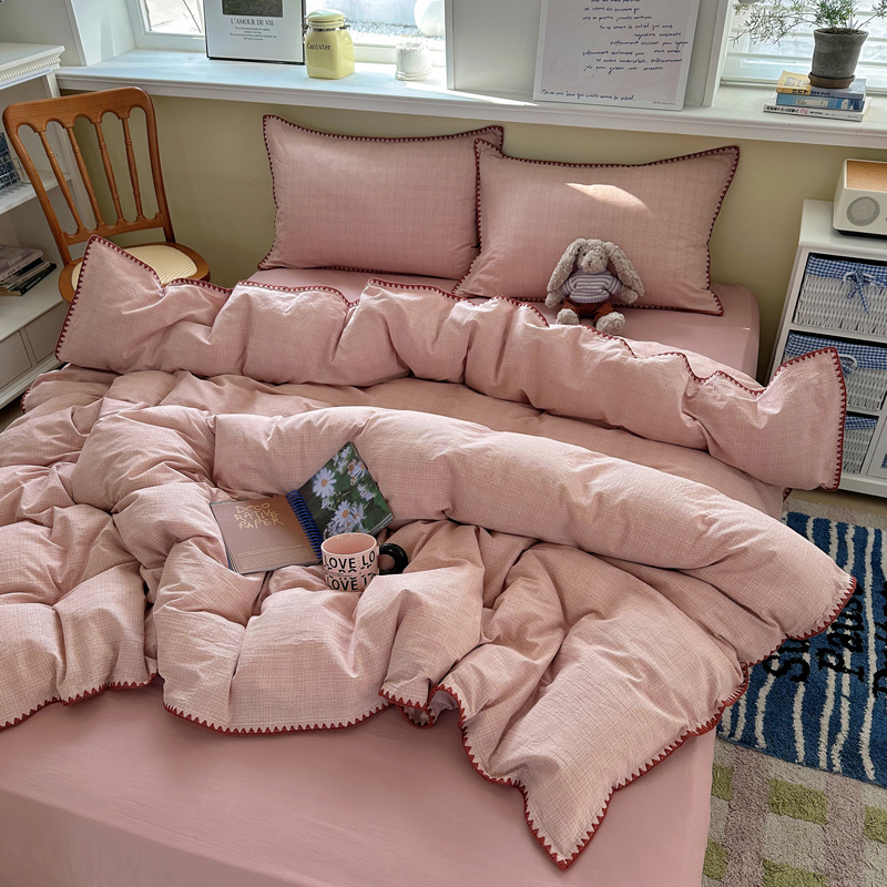 2026新款40支全棉色织水洗棉贝壳边四件套