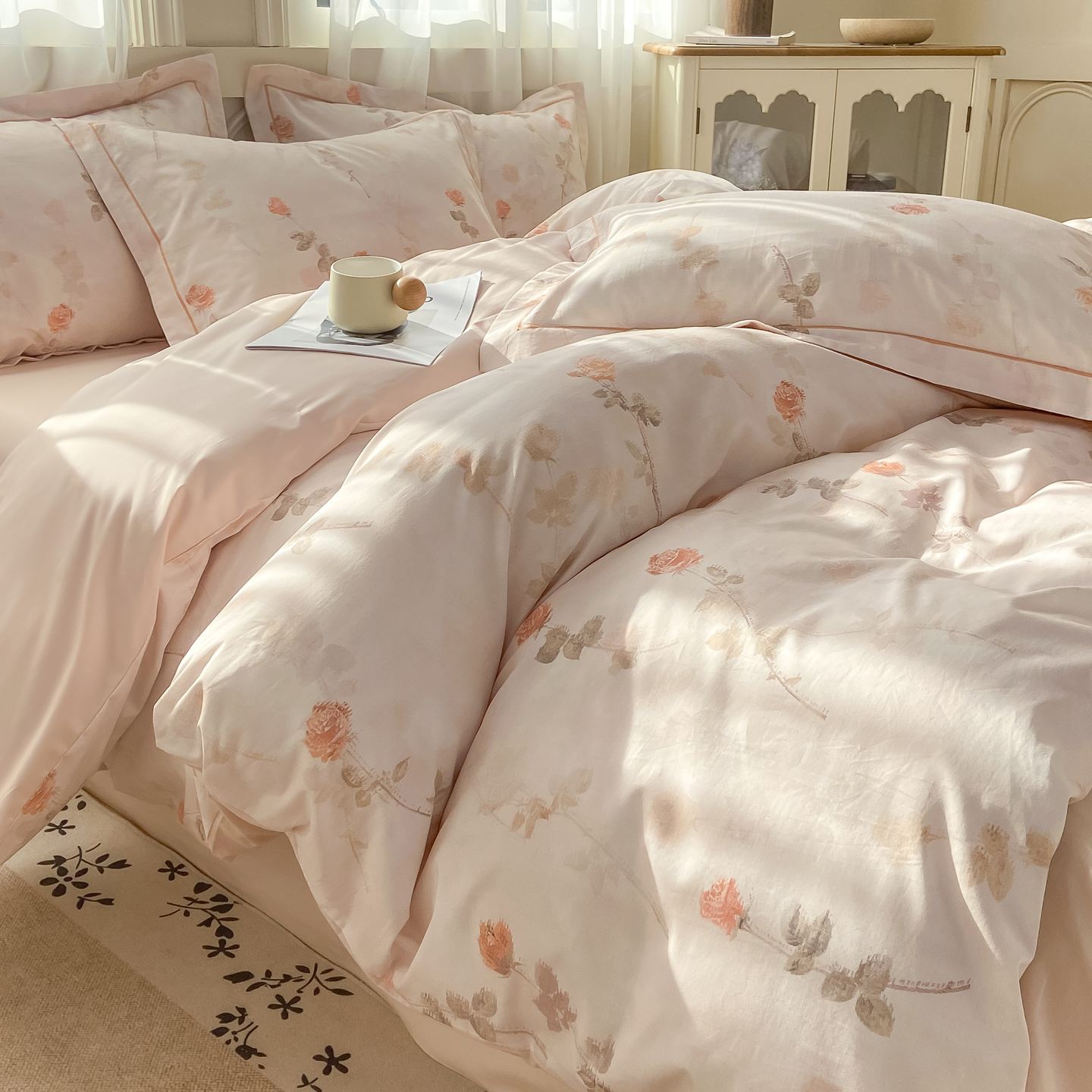 2026新款40支全棉花卉13376数码印花四件套-第一批 倩影-粉