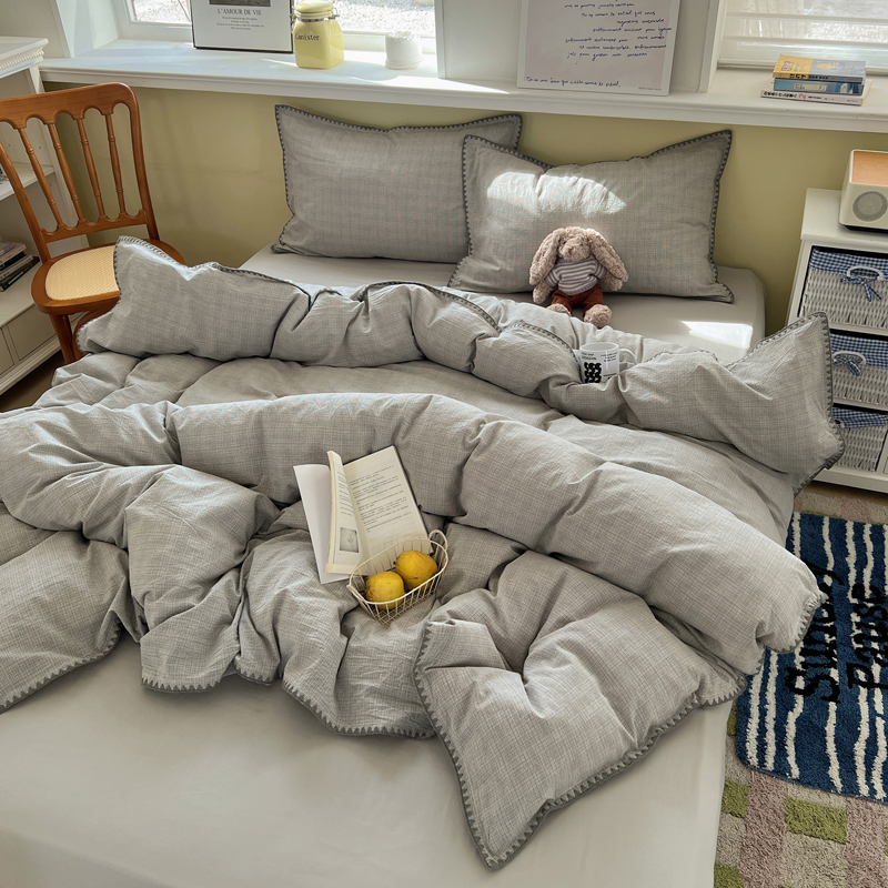 2026新款40支全棉色织水洗棉贝壳边四件套