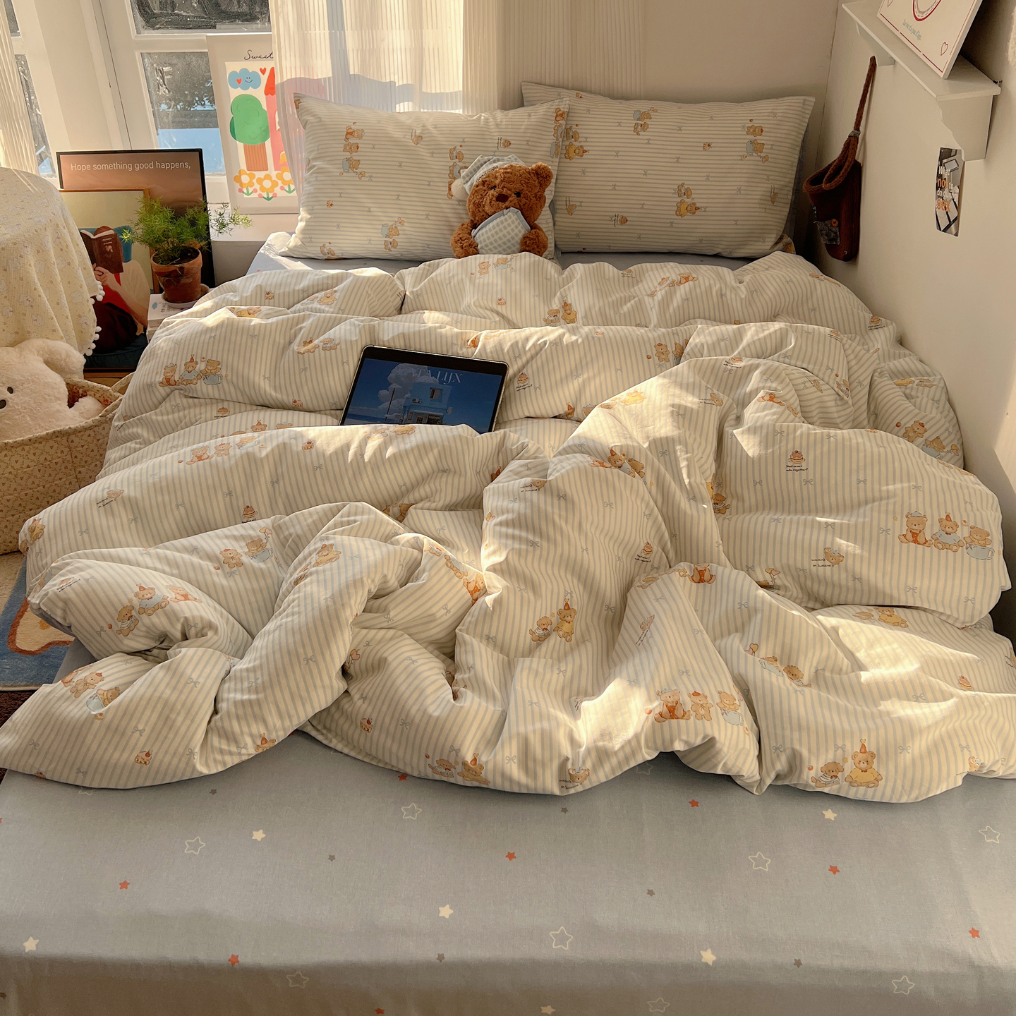 2026春夏新款40支全棉13372卡通四件套 幸福小熊