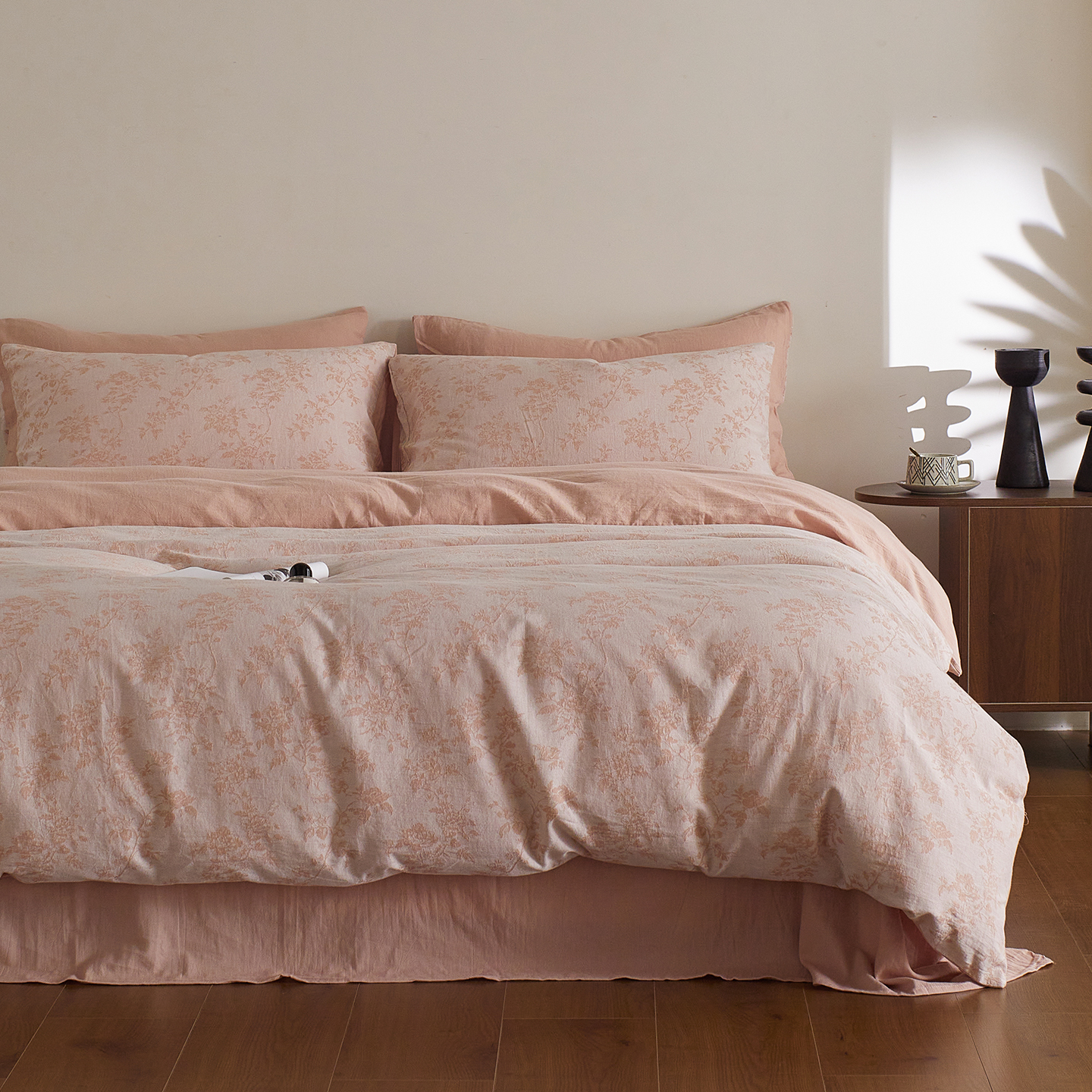 2025新款秋冬60支全棉水洗色织大提花四件套 暮色粉