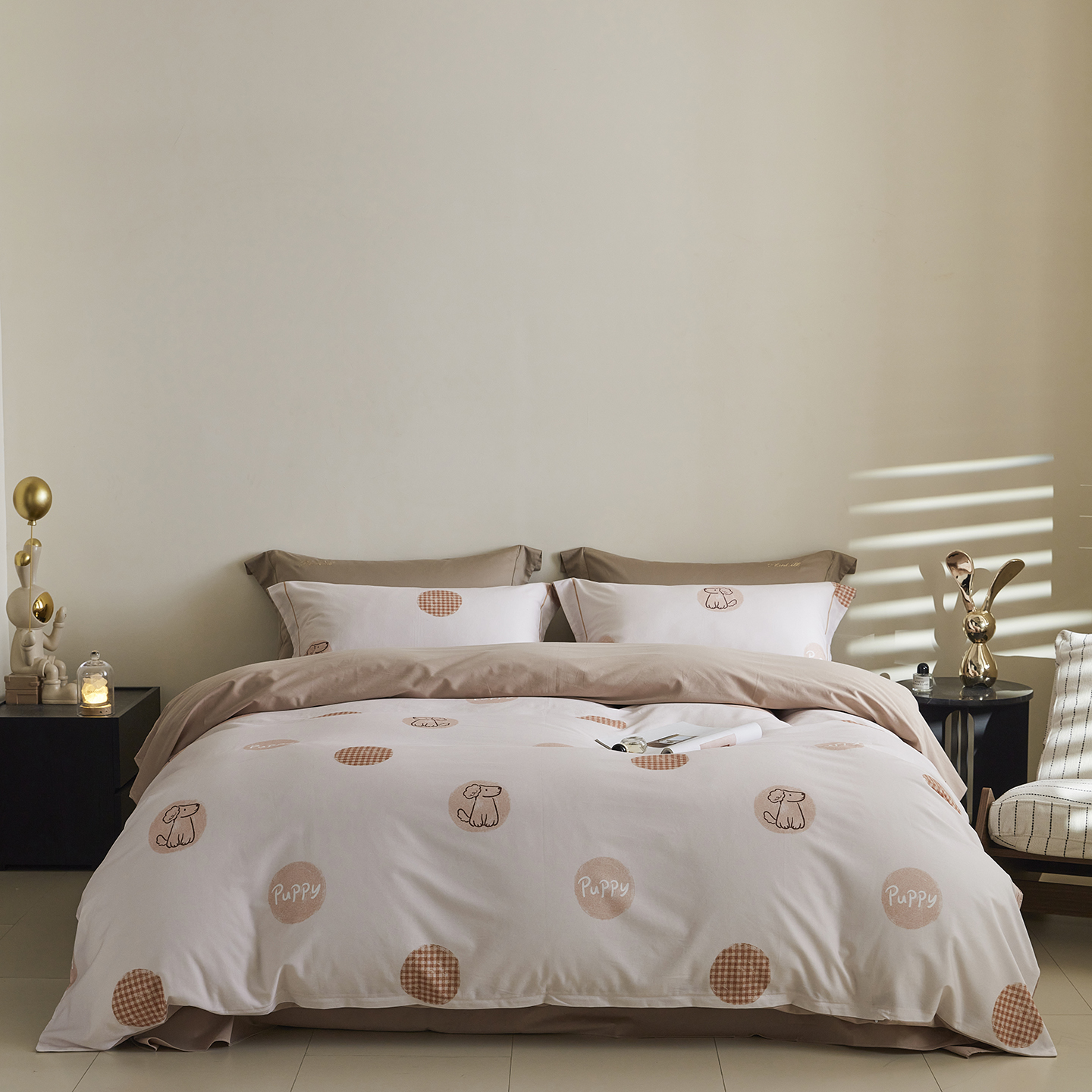 2025新款秋冬全棉生态磨毛四件套 小狗happy