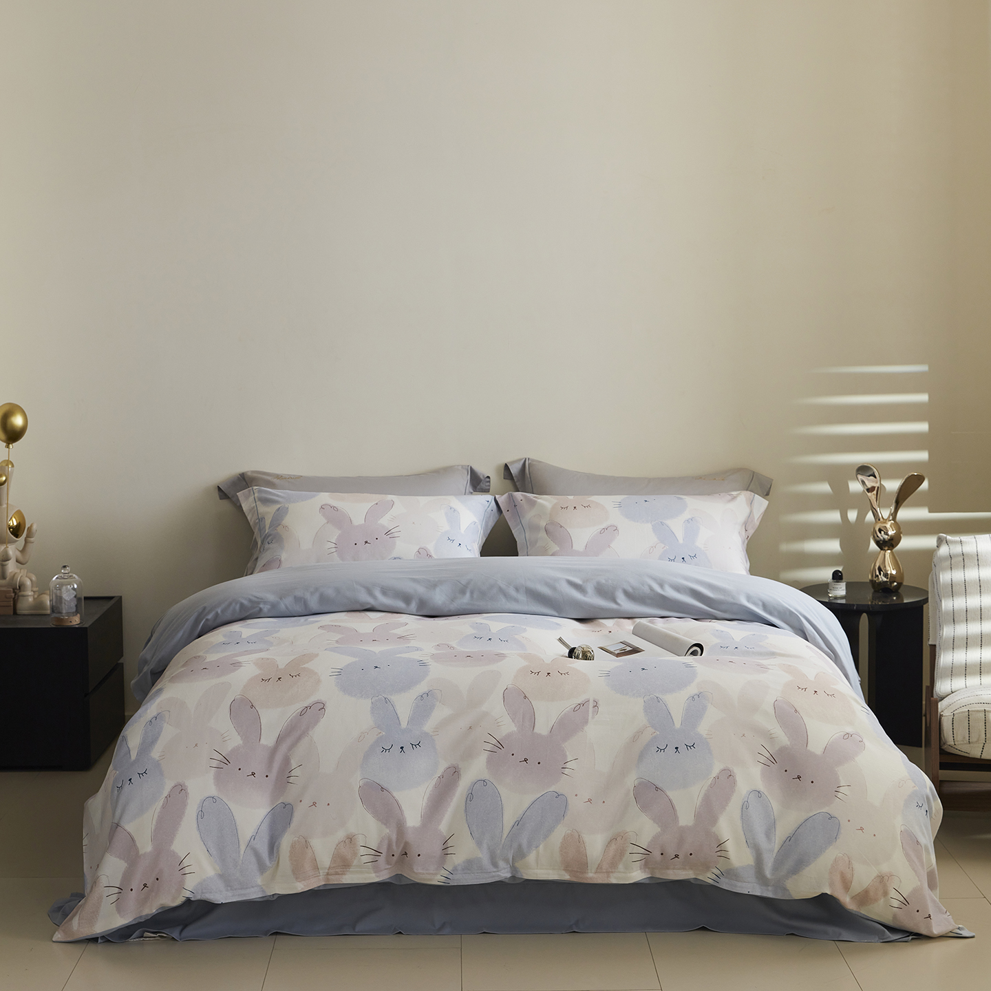 2025新款秋冬全棉生态磨毛四件套 萌兔兔