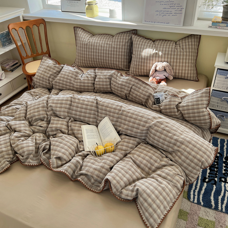 2026新款40支全棉色织水洗棉贝壳边四件套