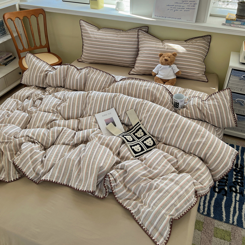 2026新款40支全棉色织水洗棉贝壳边四件套