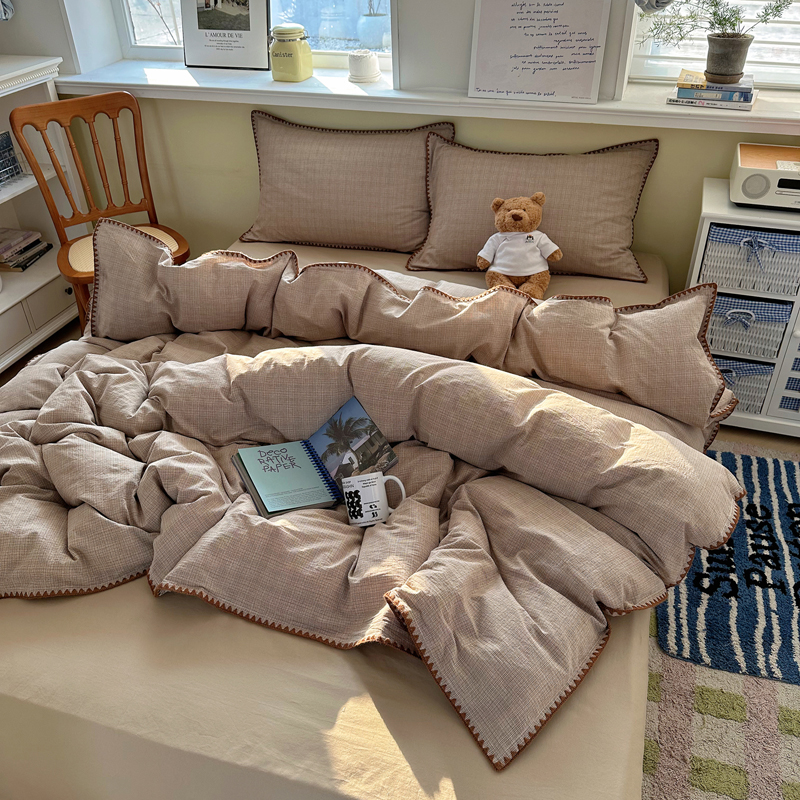 2026新款40支全棉色织水洗棉贝壳边四件套