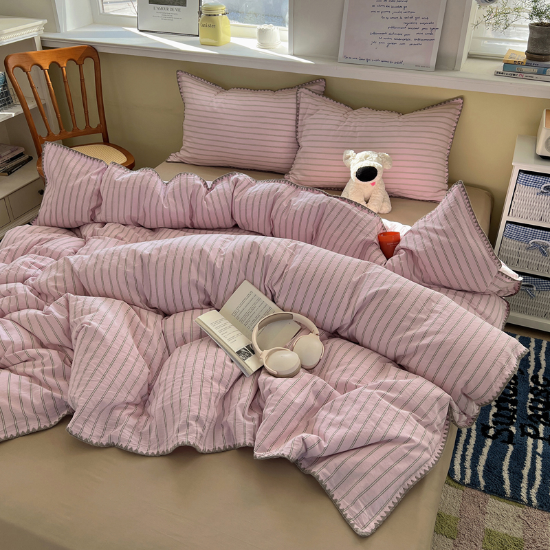 2026新款40支全棉色织水洗棉贝壳边四件套