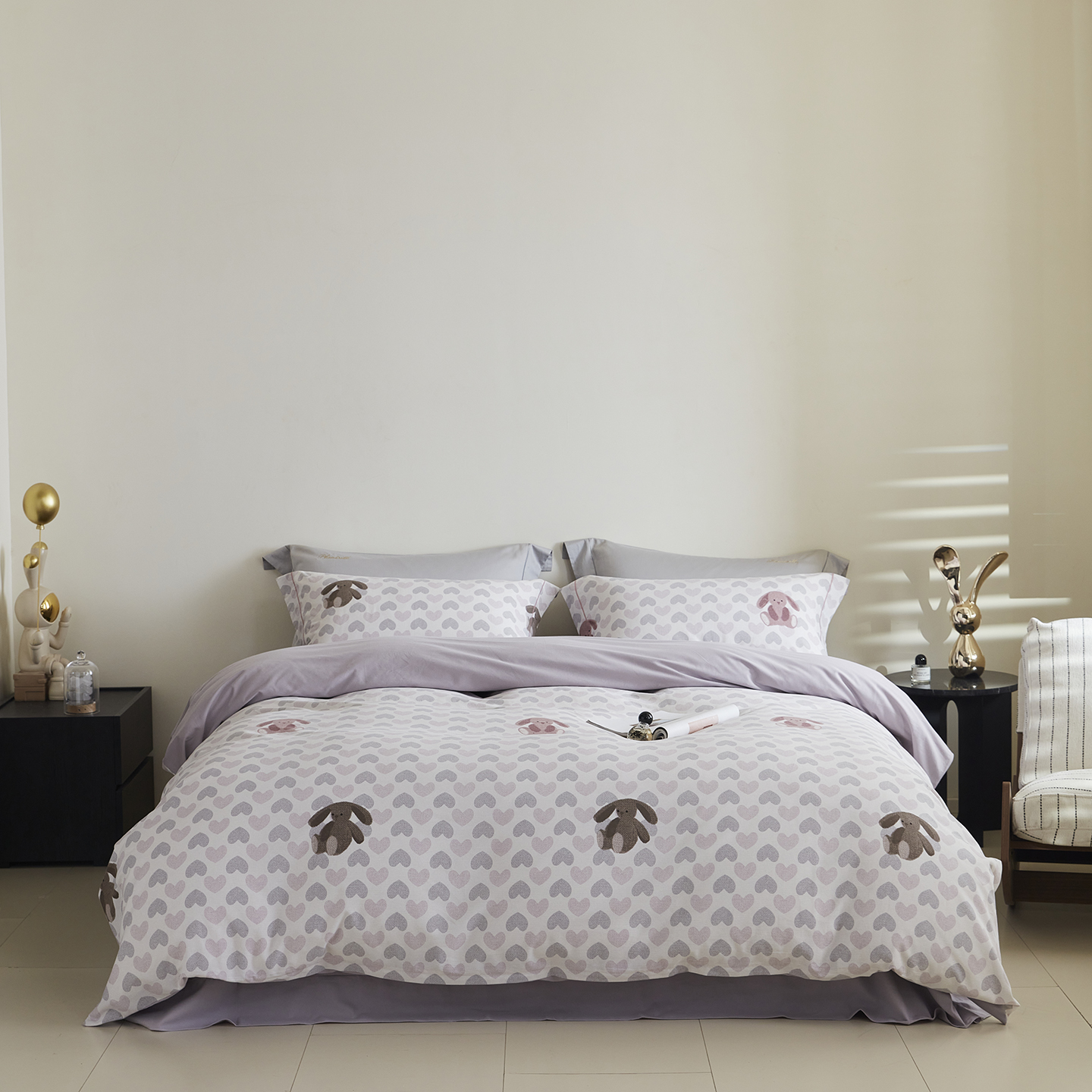 2025新款秋冬全棉生态磨毛四件套 米拉紫灰
