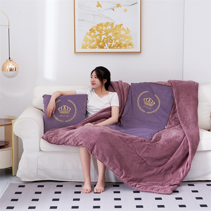 2023新款荷兰绒刺绣抱枕被-皇冠系列（专版花型） 50X50cm(145*195cm) 皇冠-酱紫
