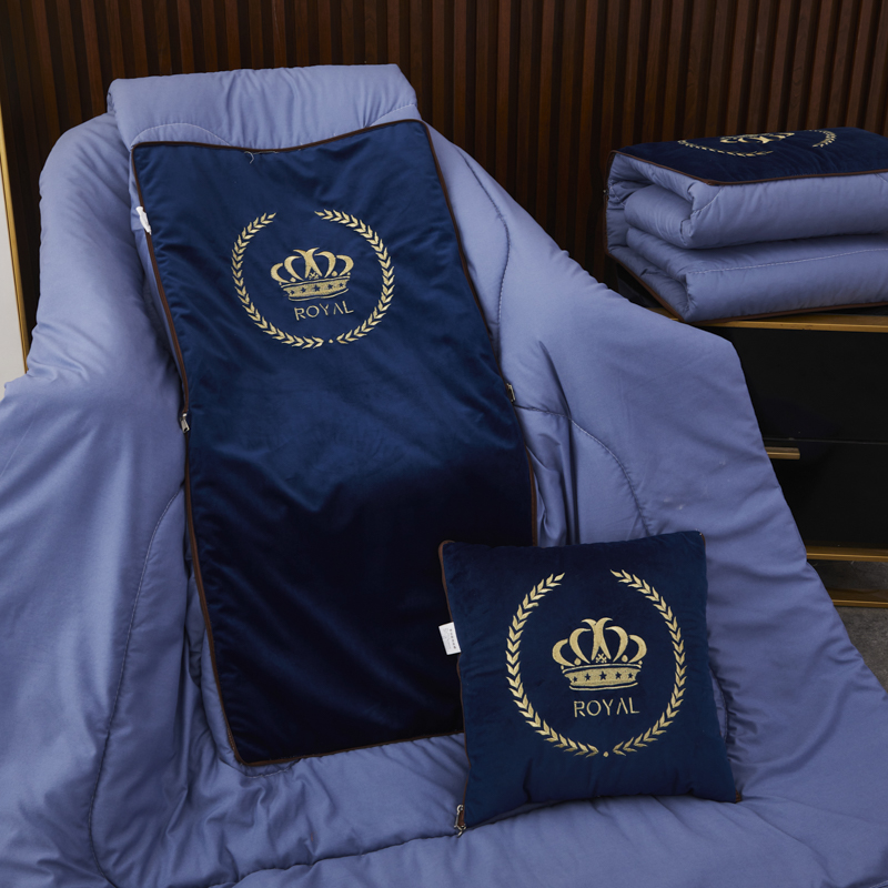 2024新款荷兰绒刺绣抱枕被办公室抱枕沙发靠垫皇冠系列 大号150*195/5cm四季款 皇冠-宝蓝