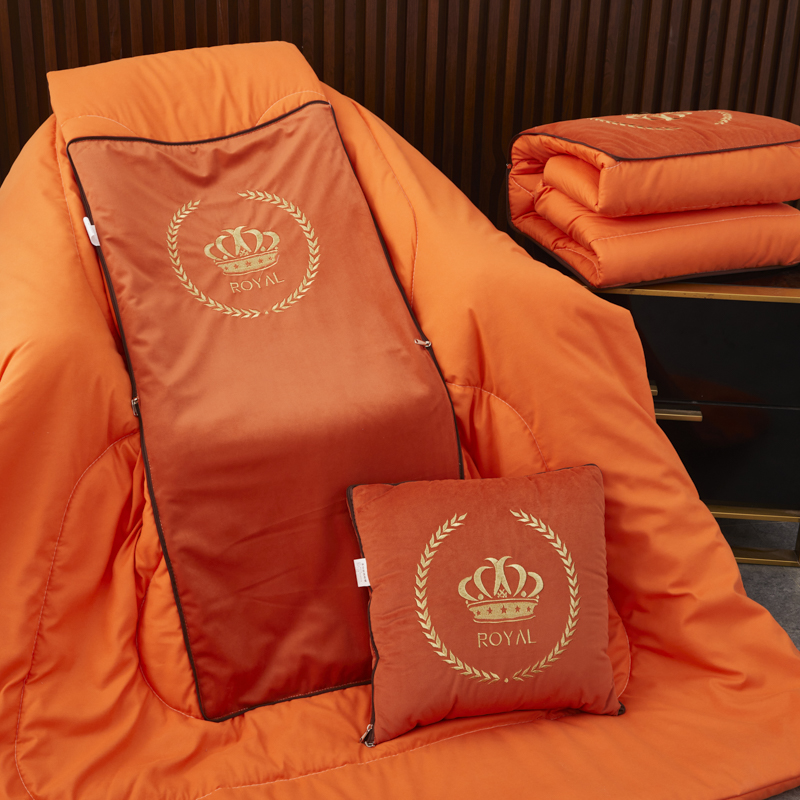 2024新款荷兰绒刺绣抱枕被办公室抱枕沙发靠垫皇冠系列 大号150*195/5cm四季款 皇冠-橙色