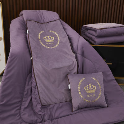 2024新款荷兰绒刺绣抱枕被办公室抱枕沙发靠垫皇冠系列 大号150*195/5cm四季款 皇冠-紫色