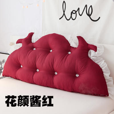 韩版磨毛布纯色床头靠垫床头抱枕双人大靠背可拆洗 1.5米 花颜酱红