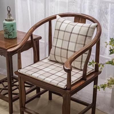 中式红木沙发坐垫办公室椅子垫子太师椅餐椅垫茶椅垫圈椅座垫定制 坐垫38*44厚3cm 格子米灰