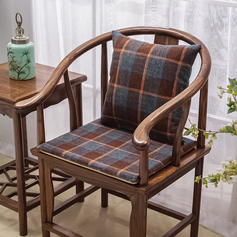 中式红木沙发坐垫办公室椅子垫子太师椅餐椅垫茶椅垫圈椅座垫定制 坐垫38*44厚3cm 格子棕色